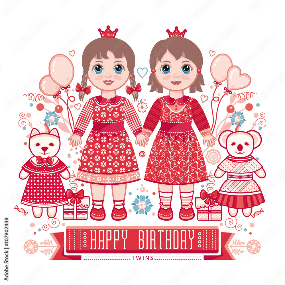 Happy birthday - greetings card for girl . Illustration of cute little princess. Happy birthday - greetings card for girl . Illustration of cute little princess.