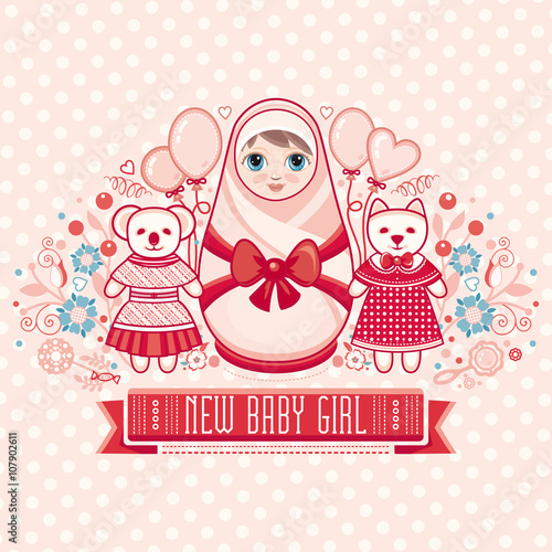 Newborn little baby. Greeting card of the newborn. 