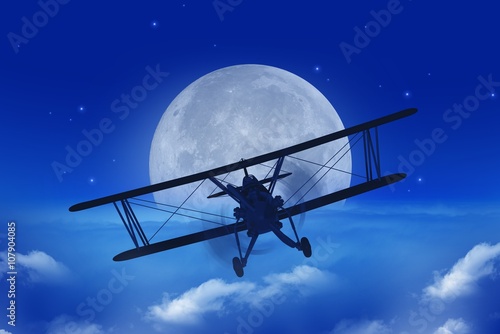 Canvas Print Full Moon Airplane Getaway