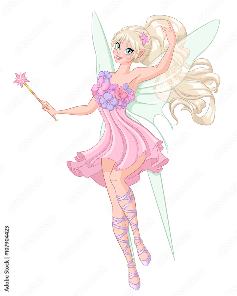 Beautiful fairy with magic wand. Vector illustration isolated on white background. Beautiful fairy with magic wand. Vector illustration isolated on white background.