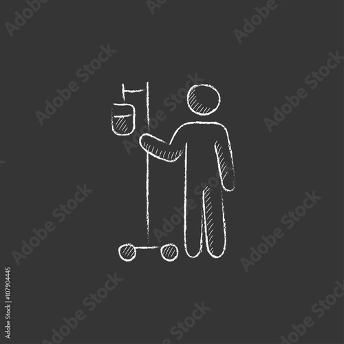 Patient standing with intravenous dropper. Drawn in chalk icon.