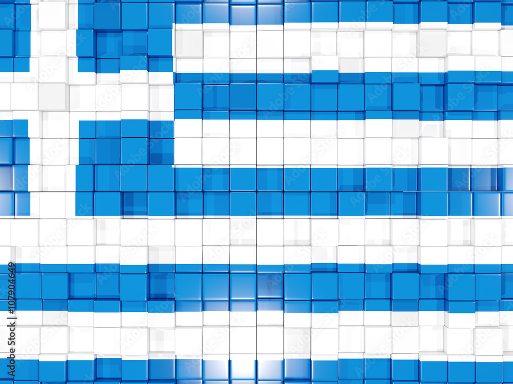 Background with square parts. Flag of greece. 3D illustration - obrazy, fototapety, plakaty 