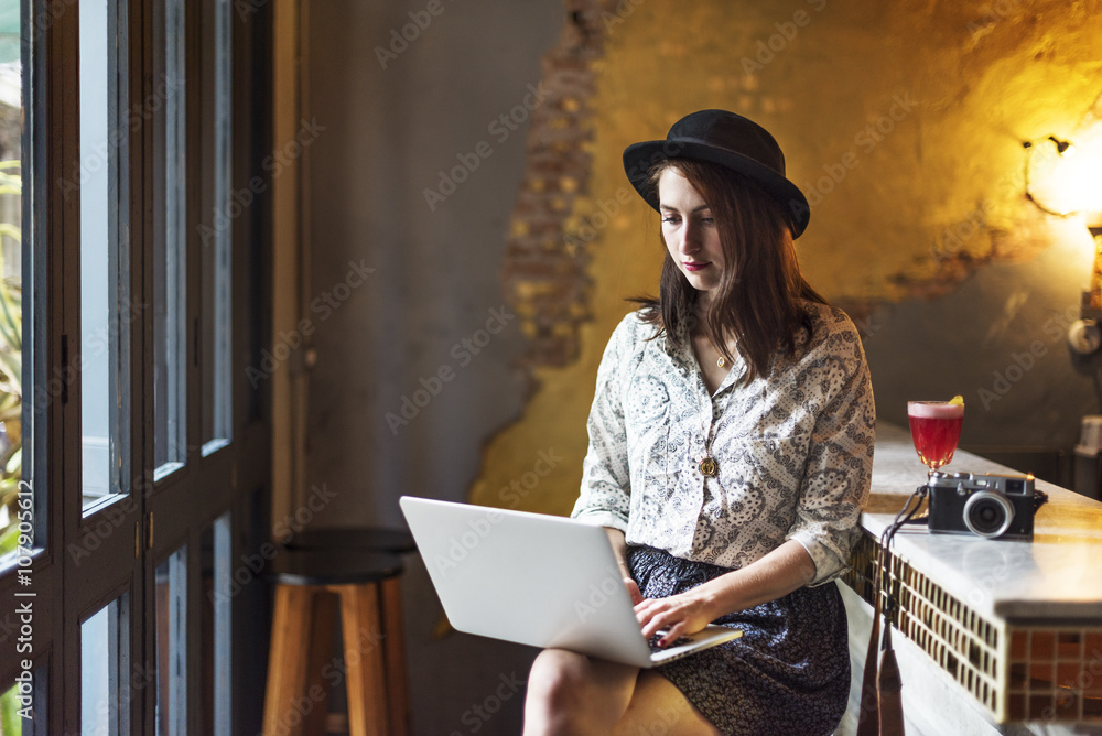 Girl Lady Style Restaurant Leisure Chill Cafe Fun Concept Girl Lady Style Restaurant Leisure Chill Cafe Fun Concept