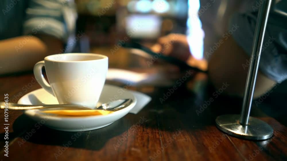 People Playing Phone in Cafe Close Up People Playing Phone in Cafe Close Up