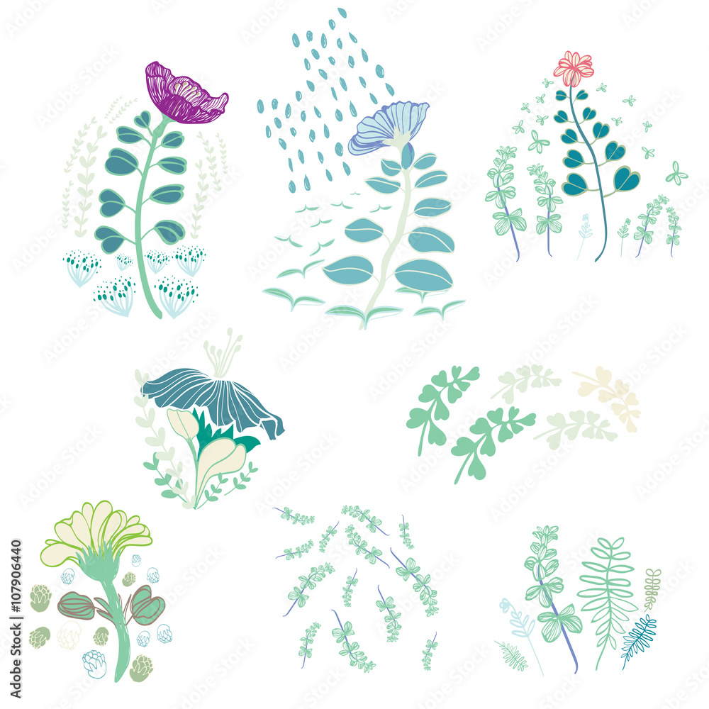 Obraz premium Colorful Summer Flower digital hand drawn motifs 