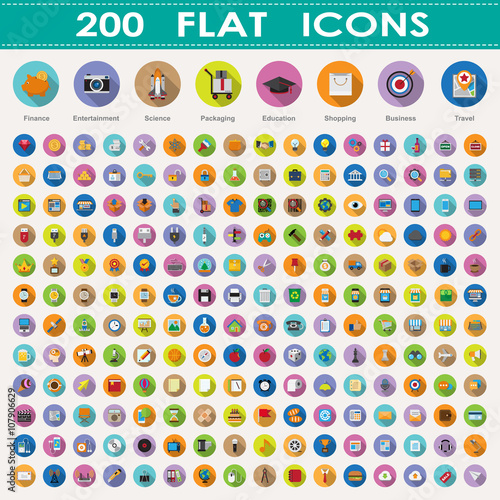 200 flat icons collection