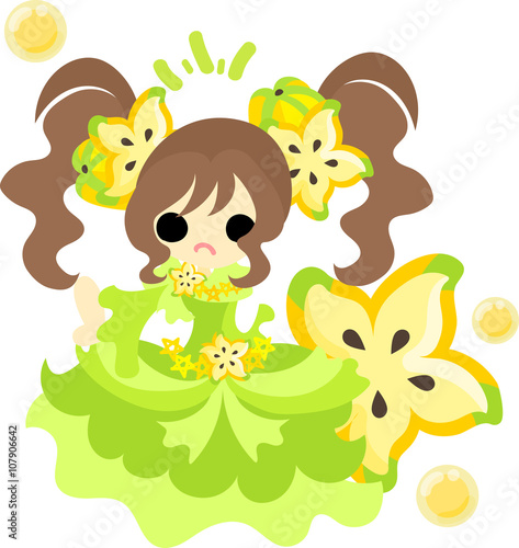 The illustration of the girl in the starfruit dress