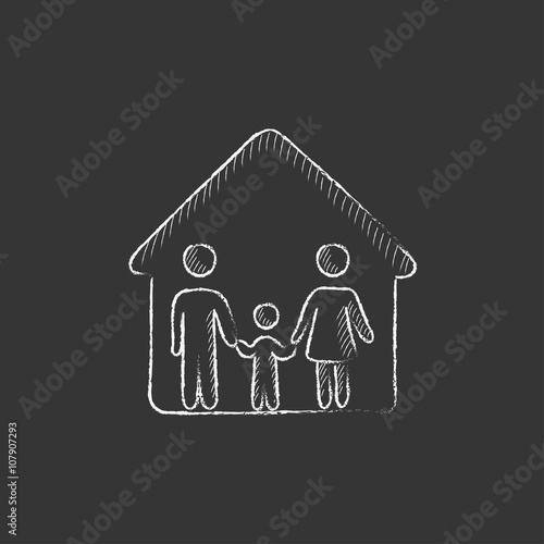Family house. Drawn in chalk icon.