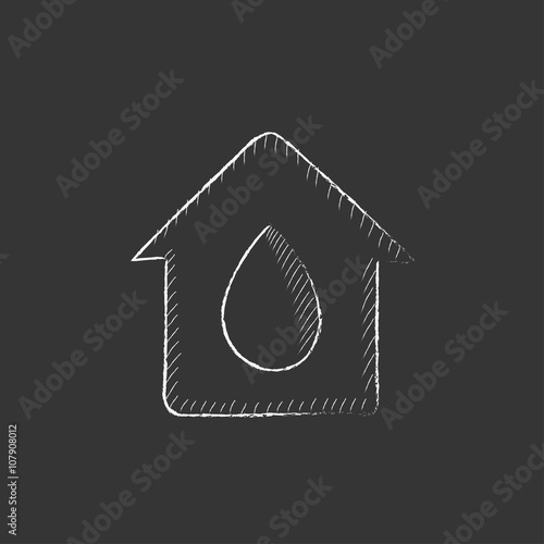 House with water drop. Drawn in chalk icon.