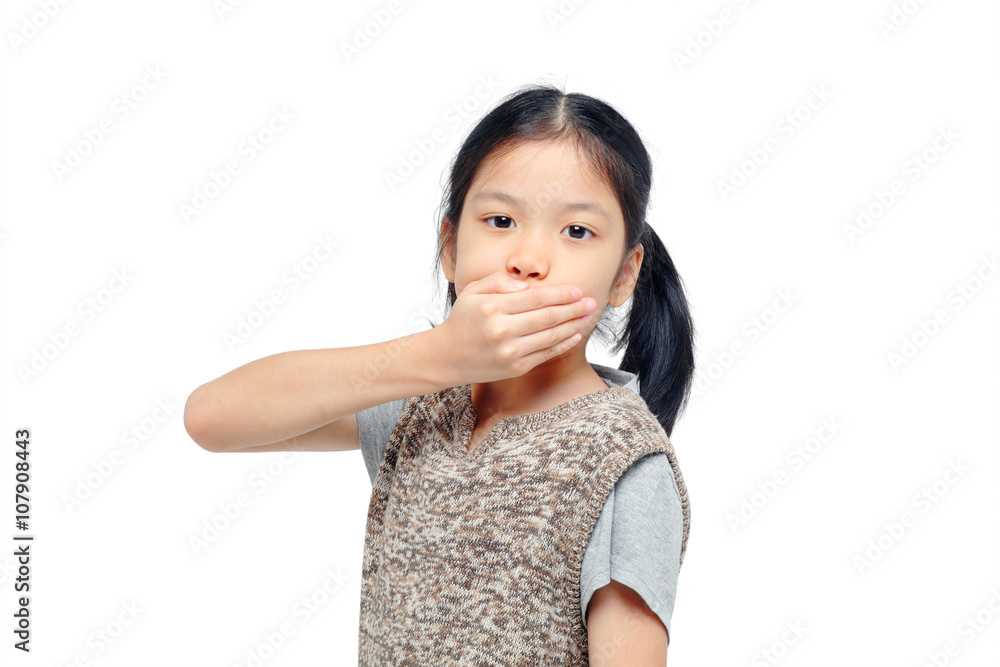 Young Asian girl closing her mouth Young Asian girl closing her mouth