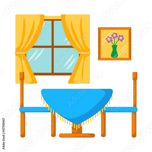 Dining room interior. Dinner table with chairs
