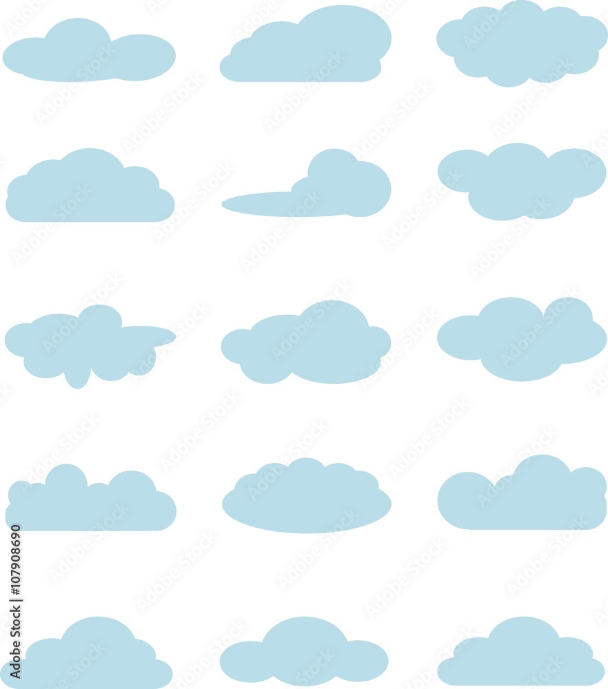 Clouds collection, light blue clouds on white. Cloud computing pack. Design elements, vector Clouds collection, light blue clouds on white. Cloud computing pack. Design elements, vector