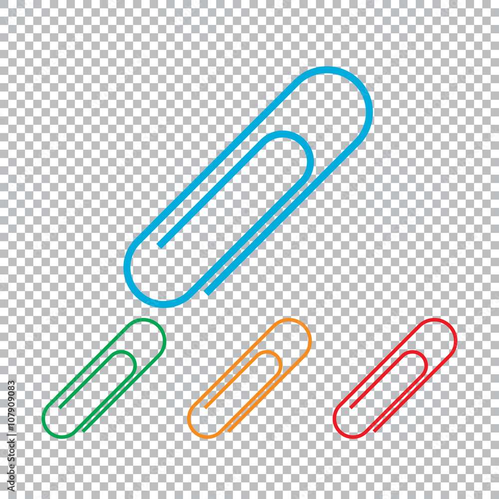 Paper clip icon. Color set with transparent grid