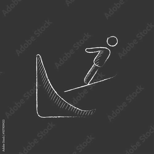 Ski jumping. Drawn in chalk icon.