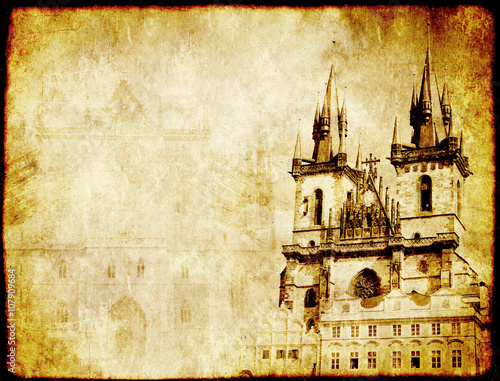 Grunge background with paper texture and landmark of Czech Repub