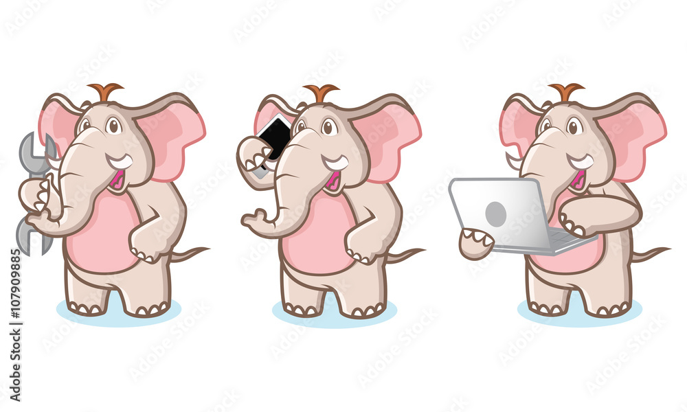 Brown Elephant Mascot with laptop