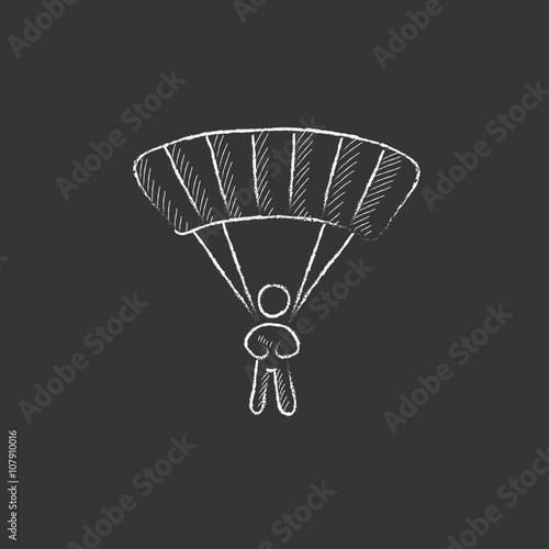 Skydiving. Drawn in chalk icon.