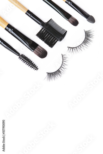 isolated eyelash and eye makeup brushes kit