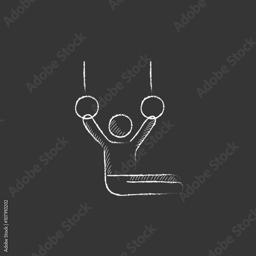 Gymnast performing on stationary rings. Drawn in chalk icon.
