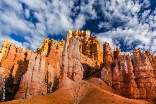 Bryce Canyon scenery  profiled on deep blue sky with clouds