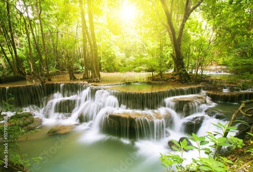 Huay Mae Khamin  paradise Waterfall located in deep forest of Thailand