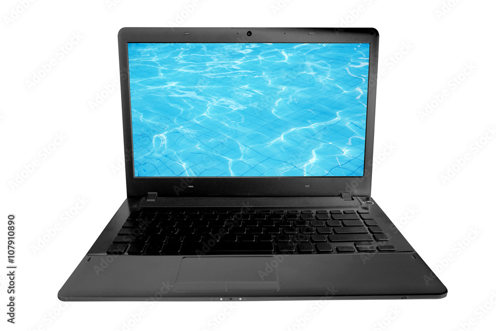 modern computer and water into screen display isolated on white background modern computer and water into screen display isolated on white background