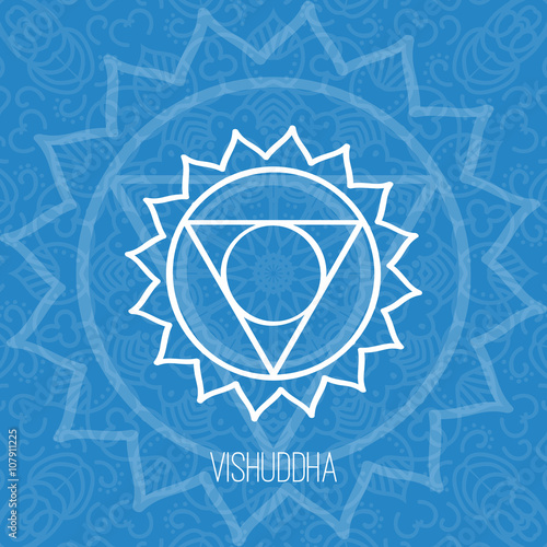 Lines geometric illustration of one of the seven chakras - Vishuddha, the symbol of Hinduism, Buddhism.