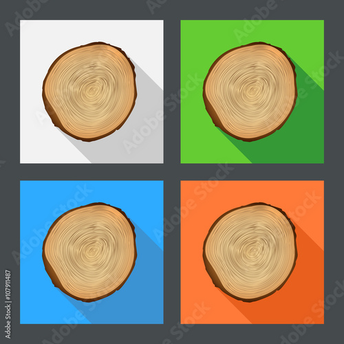Tree growth rings flat icons.