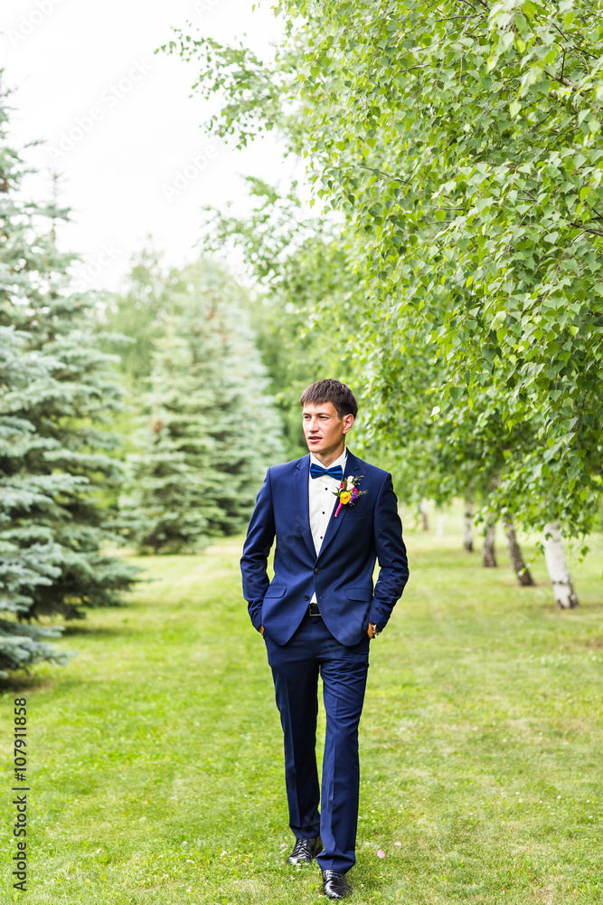 groom portrait on a park at wedding day groom portrait on a park at wedding day