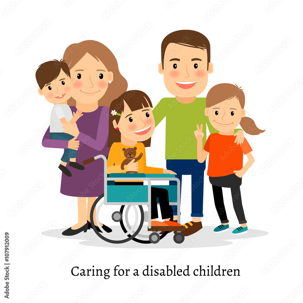 Family with special needs children, family with handicapped children. Vector illustration Family with special needs children, family with handicapped children. Vector illustration