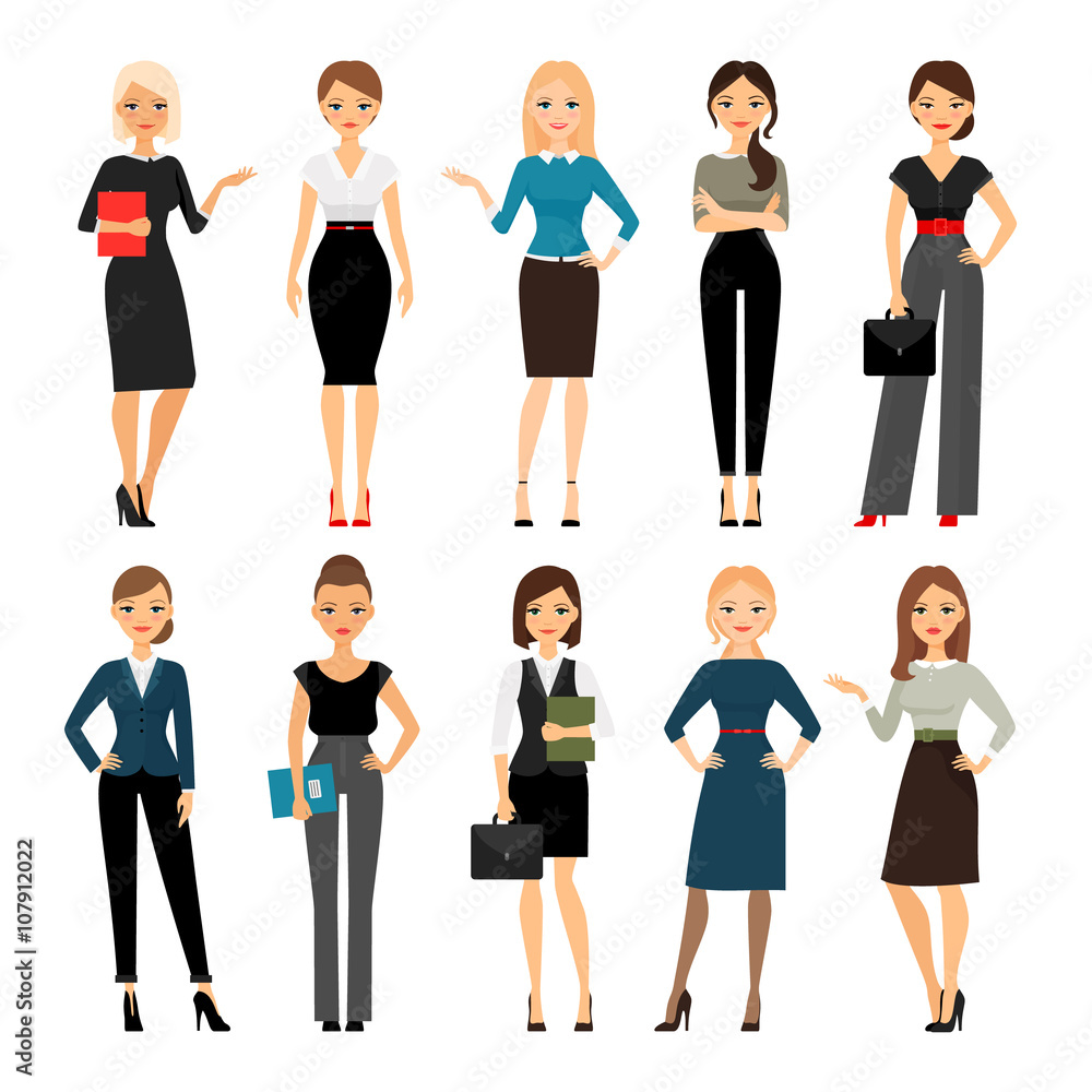 Women in office clothes. Beautiful woman in business clothes. Vector  illustration Stock Vector | Adobe Stock