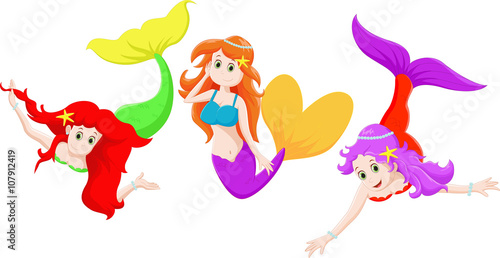 three Beautiful mermaid cartoon