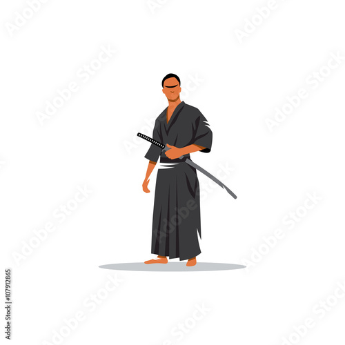 Samurai Warrior With Katana Sword. Vector Illustration.