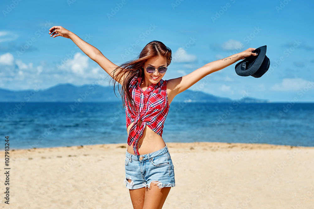 Young pretty smiling brunette girl portrait posing and having fu Young pretty smiling brunette girl portrait posing and having fu