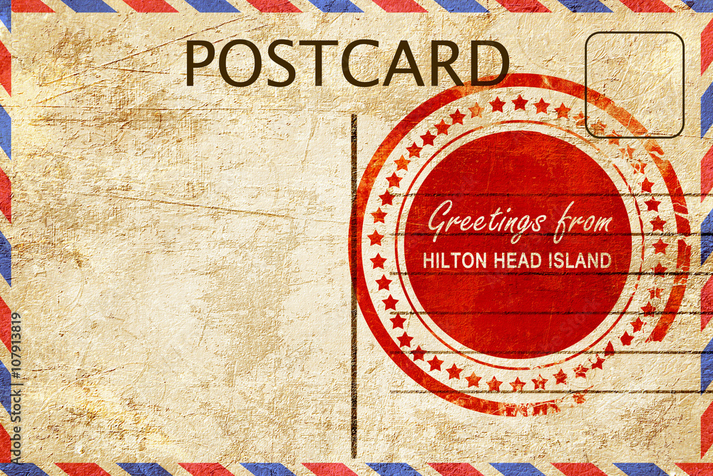 hilton head island stamp on a vintage, old postcard - obrazy, fototapety, plakaty 