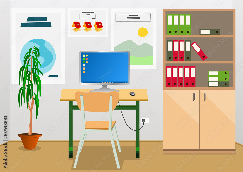 Office interior with desk and furniture. Vector illustration. Office interior with desk and furniture. Vector illustration.