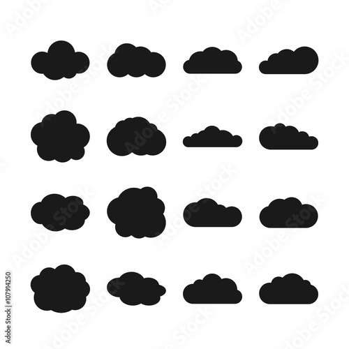 Cloud vector black icons. Cloud set black, symbol web cloud, weather cloud shape illustration