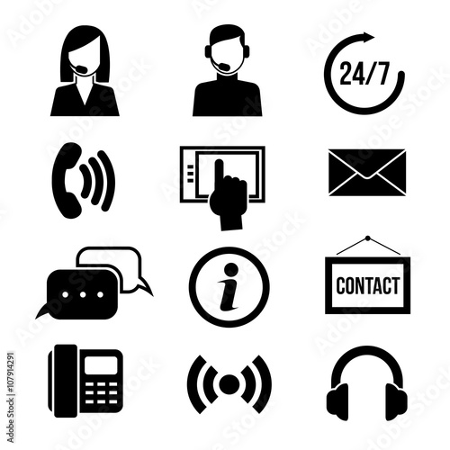Support, customer service, call center and telemarketing vector icons. Customer support service, call center support, assistant support illustration