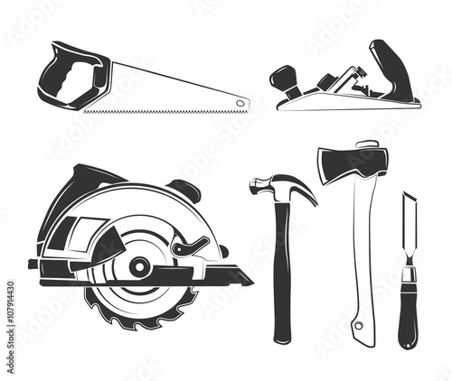 Vector elements for carpentry labels, logos, badges and emblems. Carpentry equipment, tool, carpentry, woodworking carpentry illustration
