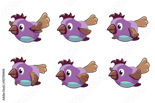 Bird animation vector frames. Animation bird, animal fly animation, cartoon animation sequence illustration