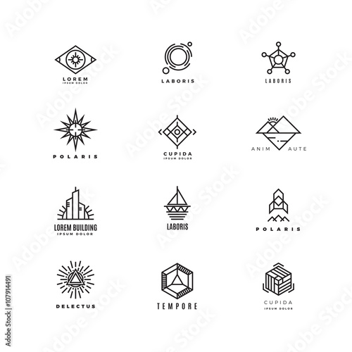 Vector minimal geometric vintage labels set. Emblem linear, insignia logo linear, geometry linear logotype illustration