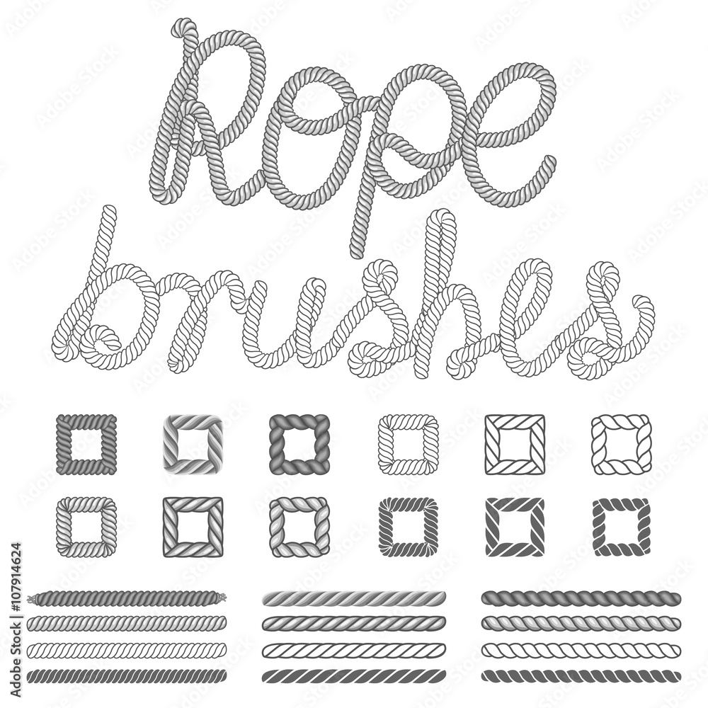 Rope nautical vector pattern brushes set. Rope pattern, nautical rope