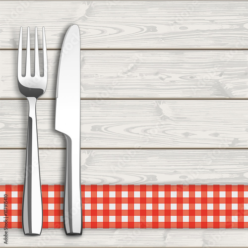 Wood Checked Table Cloth Knife And Fork