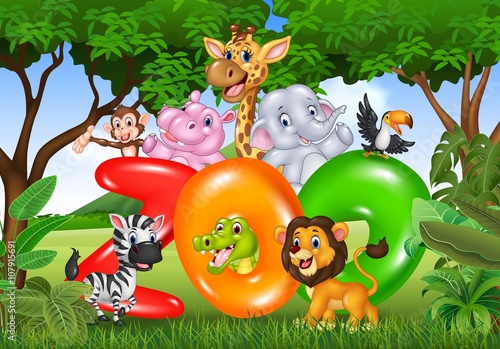 Fototapeta Naklejka Na Ścianę i Meble -  Word zoo with cartoon wild animal africa