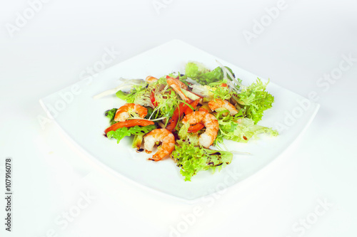 Seafood Caesar Salad with Shrimps, Salad Leaf, Croutons, Cherry Tomato and Parmesan Cheese.