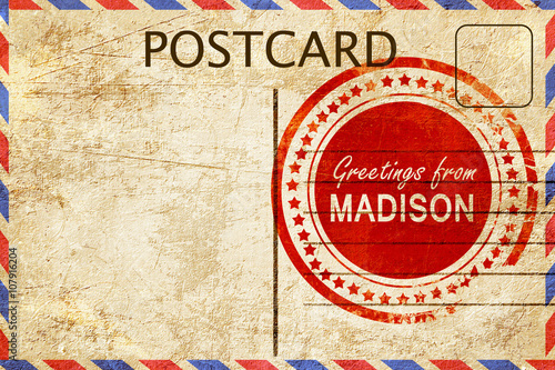 madison stamp on a vintage, old postcard