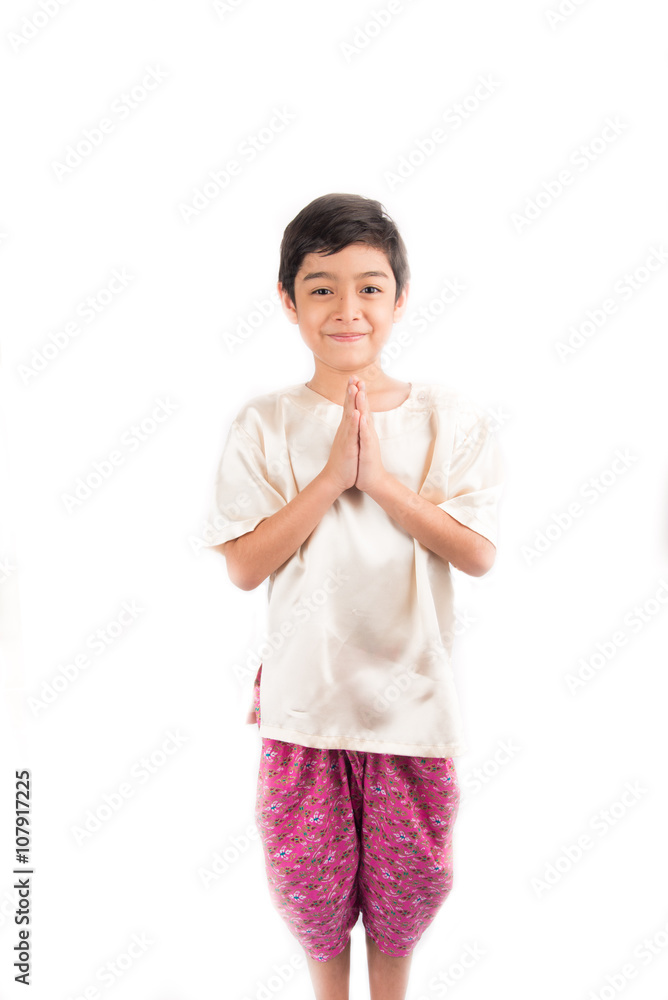 Little boy praying in Thai costume tradition Little boy praying in Thai costume tradition