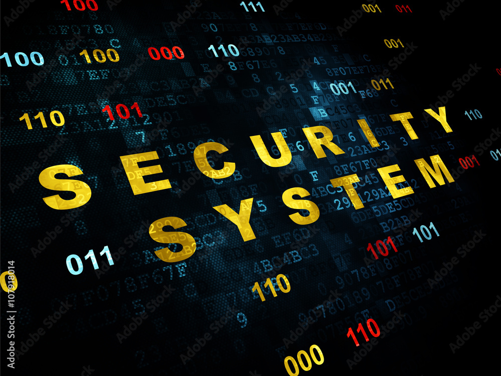 Protection concept: Security System on Digital background Protection concept: Security System on Digital background