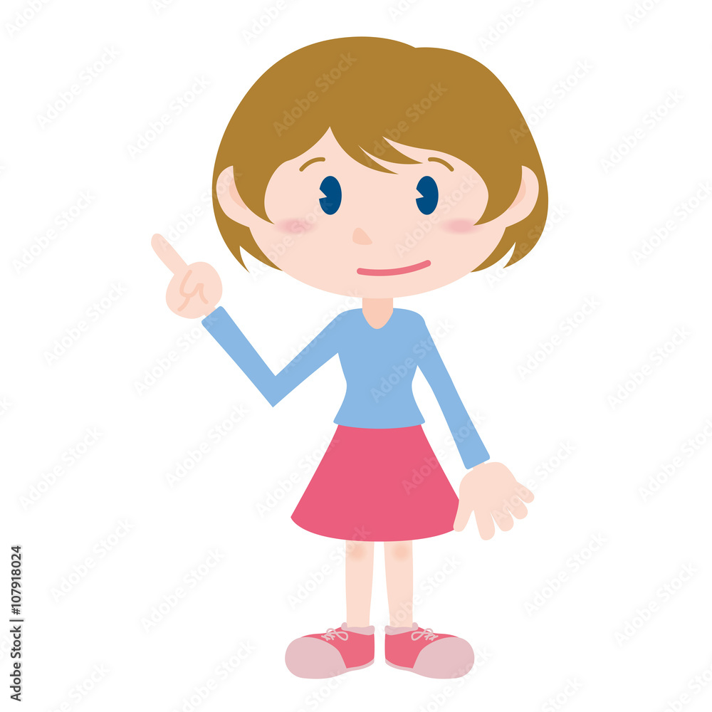 young girl cartoon character pointing hand sign clip art