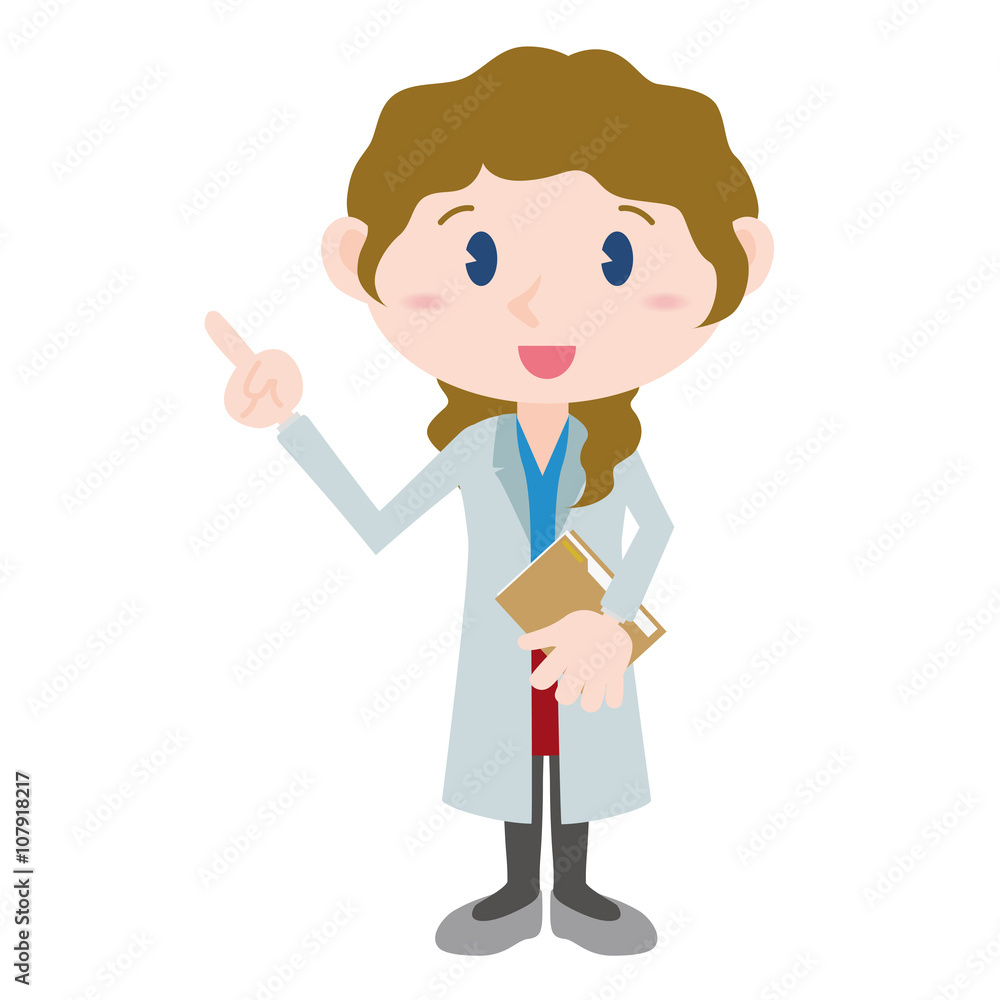 female doctor cartoon character pointing hand sign clip art